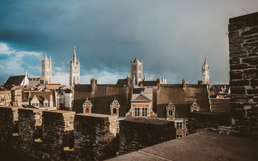 Gravensteen zicht op drie torens van Gent